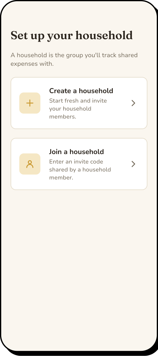 3 of 15. Set up your household: create one and invite members, or join with a code
