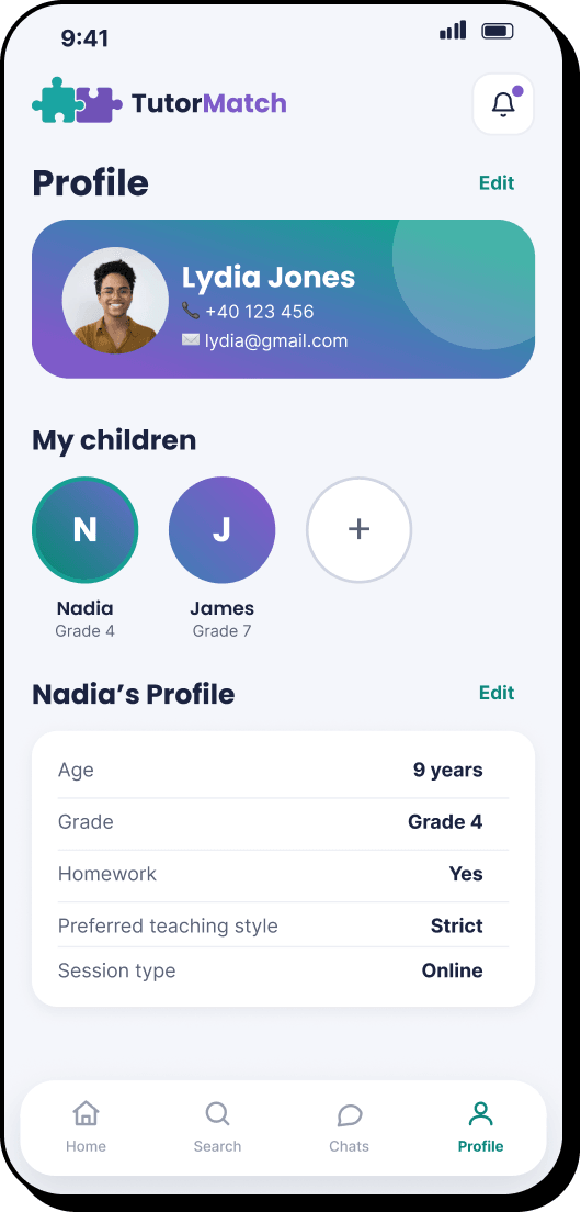 9 of 11. Profile: Lydia’s details, her two children, and Nadia’s learning preferences