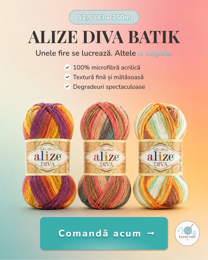 Alize Diva Batik ad: three skeins in warm autumn colourways on a peach gradient